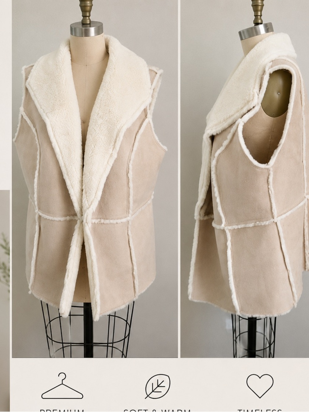 Chico's Cream Shearling-Trim Suede Vest